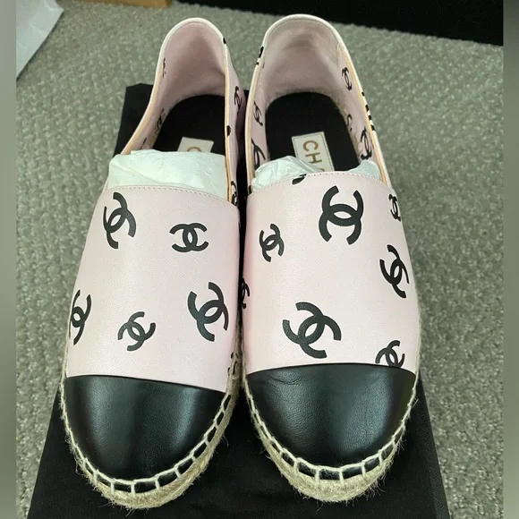 Authentic Chanel Pink and Black Espadrilles - Picture 1 of 7